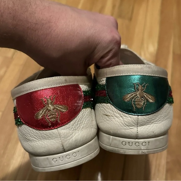 GUCCI Falacer sneaker Web glitter white leather bee - Picture 6 of 7